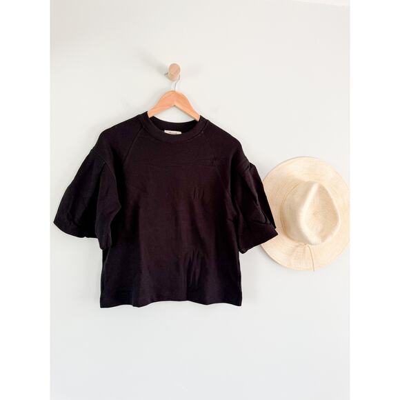 Madewell | NWT | Puff-Sleeve Sweatshirt Tee in Jet Black | Sz XS - Picture 2 of 8